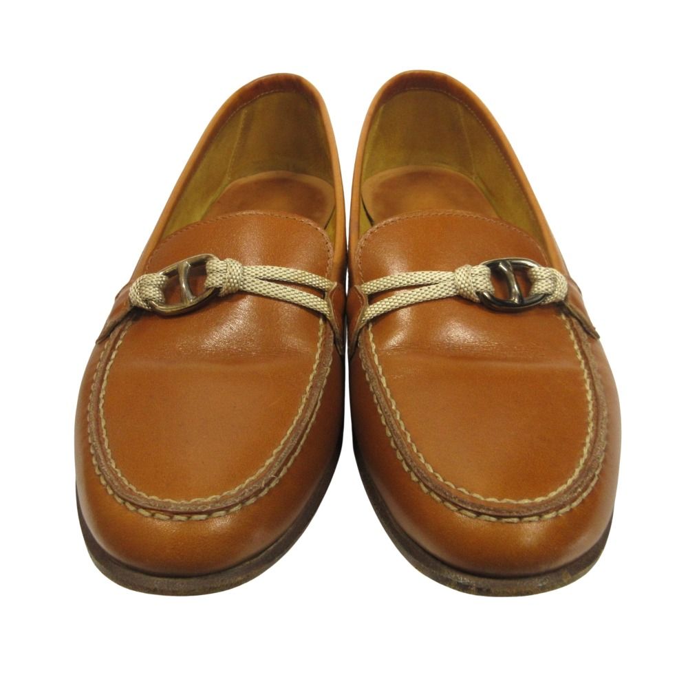 Hermes Chaine D'ancre Loafers Leather Shoes 36.5 Brown — view 4