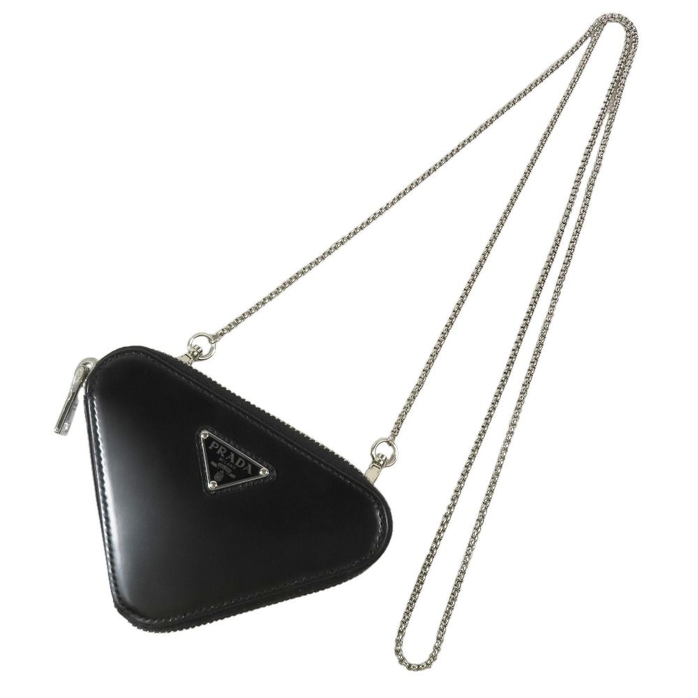 Prada Shoulder Mini Bag Chain Pouch Coin Case Leather Black — view 4