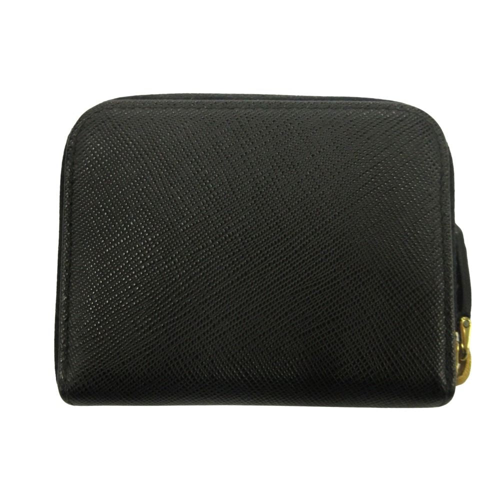Prada Saffiano Leather Coin Purse Wallet Compact Black Gold — view 2
