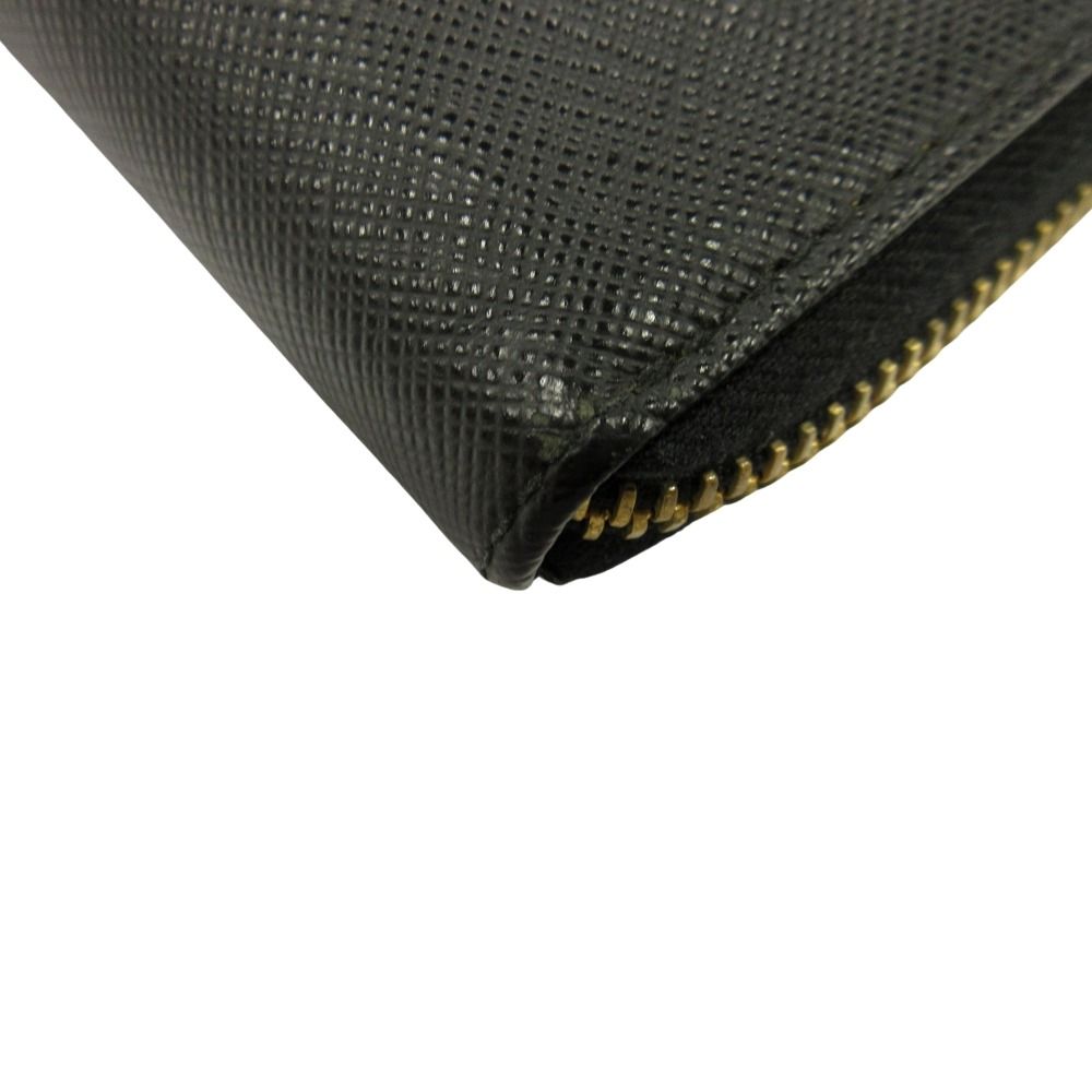Prada Saffiano Leather Coin Purse Wallet Compact Black Gold — view 4