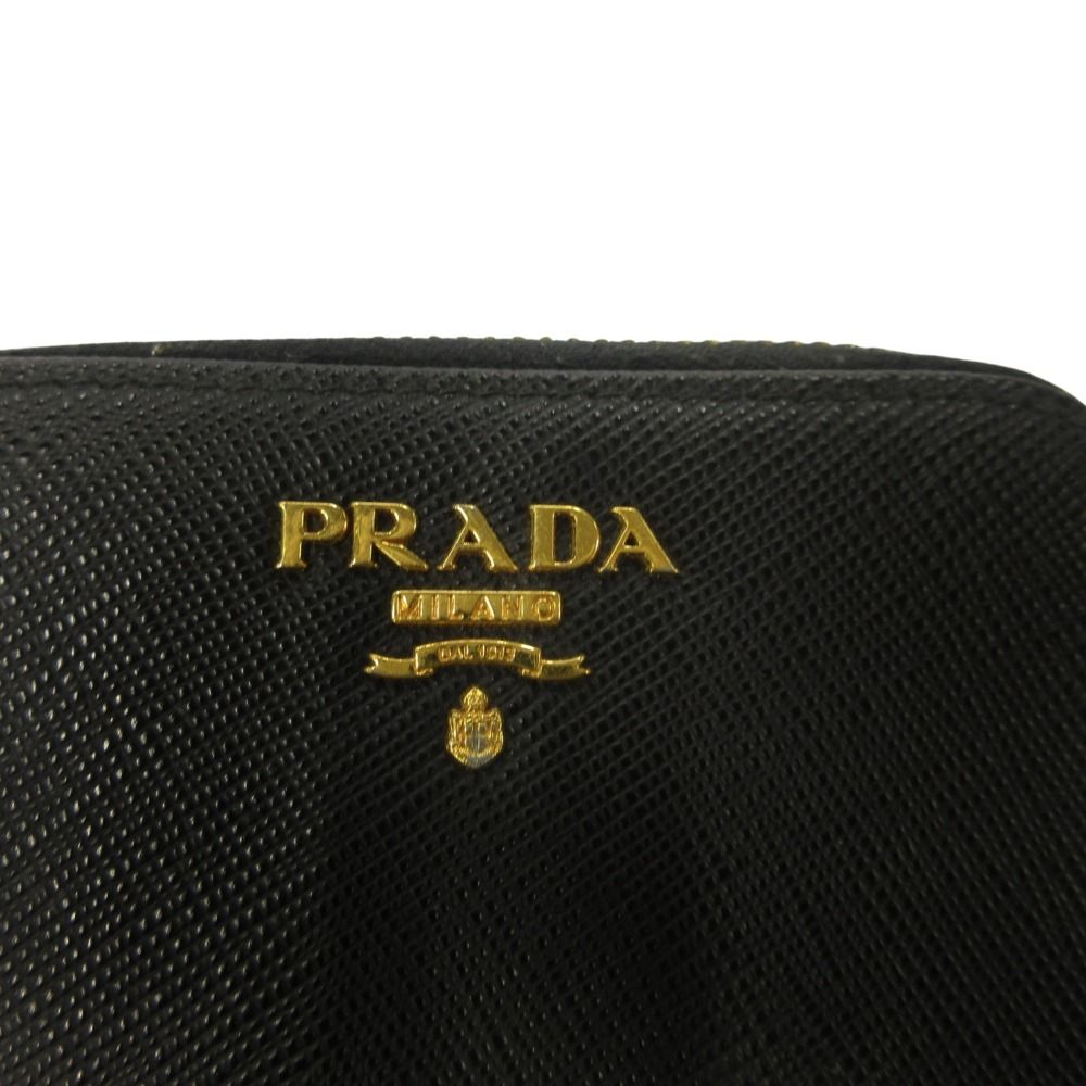 Prada Saffiano Leather Coin Purse Wallet Compact Black Gold — view 3