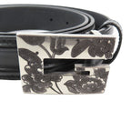 Gucci Square Flower Buckle Belt Leather Memorable Eyelet Black Silver — view 4
