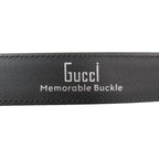 Gucci Square Flower Buckle Belt Leather Memorable Eyelet Black Silver — view 7