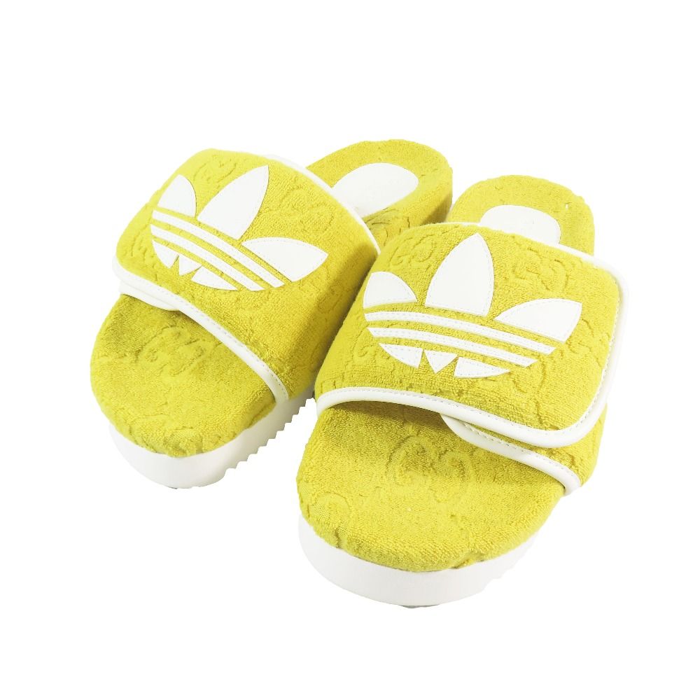 Gucci Adidas GG All Over Pattern Trefoil Logo Platform Sandals Shoes Yellow — view 3