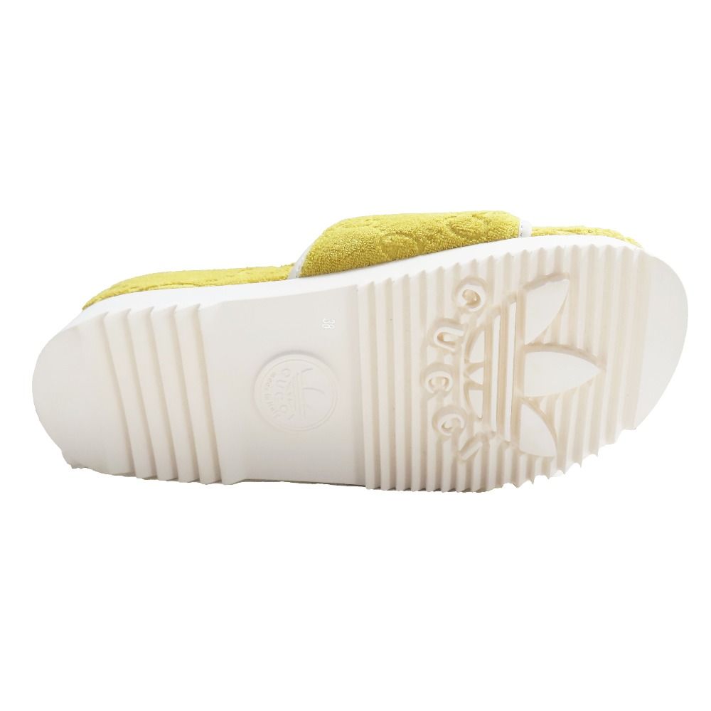 Gucci Adidas GG All Over Pattern Trefoil Logo Platform Sandals Shoes Yellow — view 6