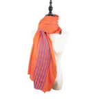 Hermes Cashmere Silk Large Shawl Plume Stitching Scarf Orange Blue — view 9