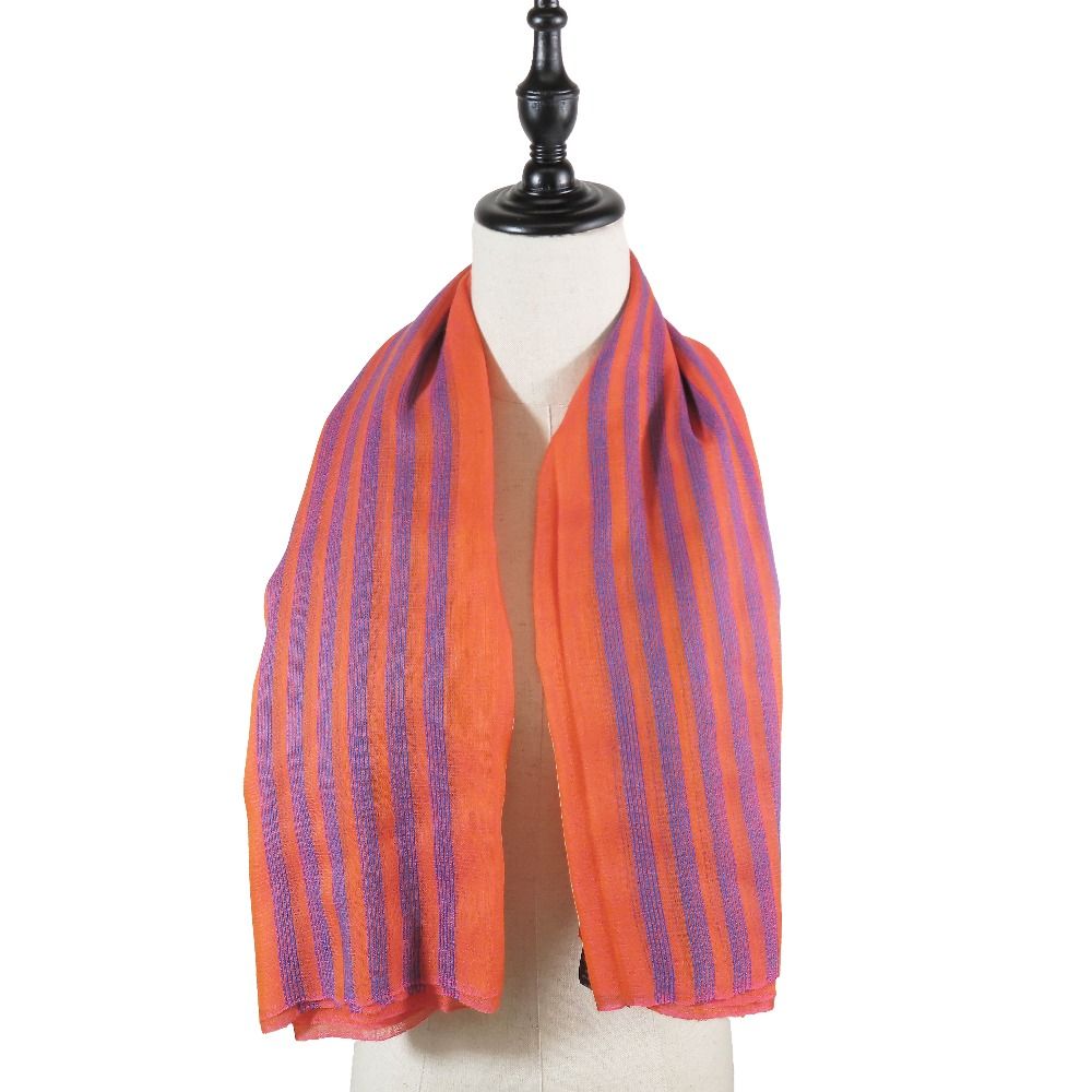 Hermes Cashmere Silk Large Shawl Plume Stitching Scarf Orange Blue — view 7