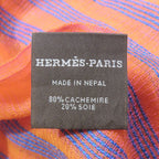 Hermes Cashmere Silk Large Shawl Plume Stitching Scarf Orange Blue — view 5