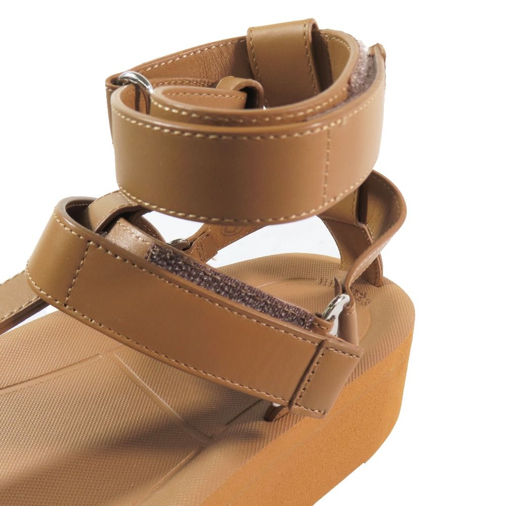 Hermes Enid Thick Sole Sandals Shoes Platform Diamant Buckle Brown — view 9