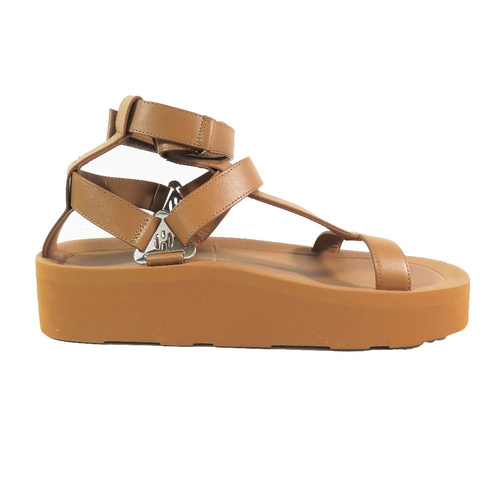 Hermes Enid Thick Sole Sandals Shoes Platform Diamant Buckle Brown — view 2
