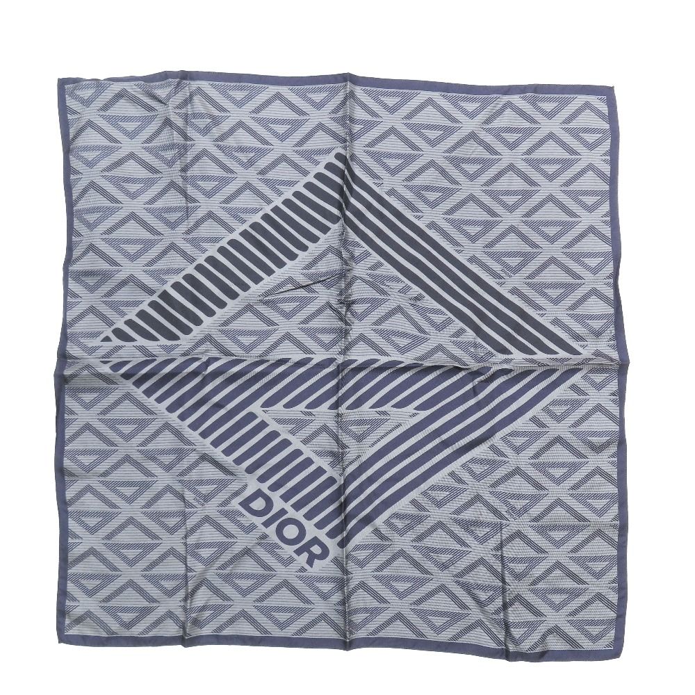 Dior CD Diamond Logo All Over Pattern Shawl Silk 100% Gray Navy Scarf — view 2