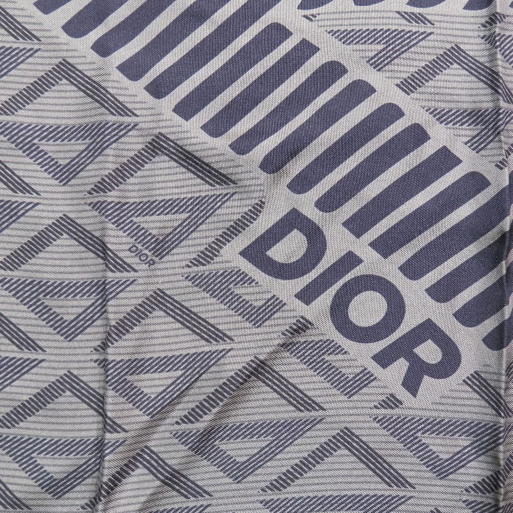 Dior CD Diamond Logo All Over Pattern Shawl Silk 100% Gray Navy Scarf — view 3