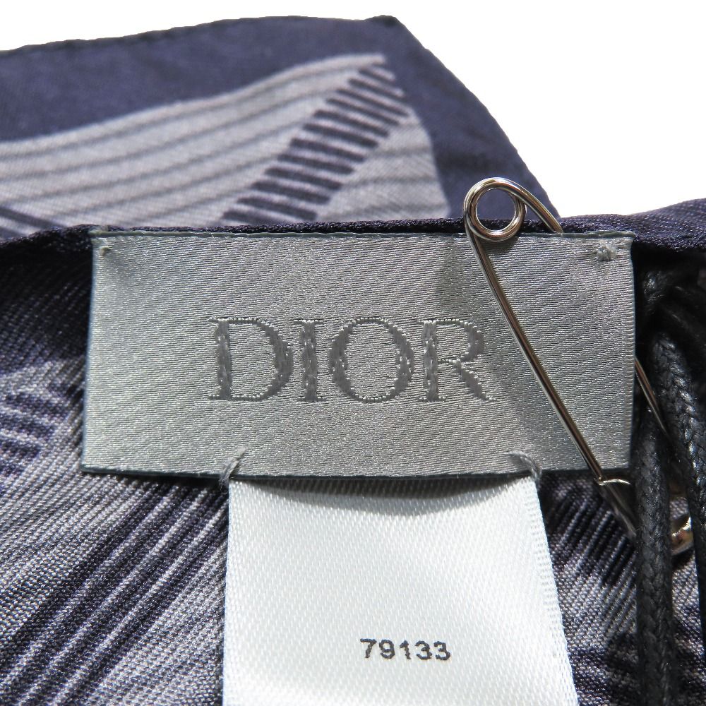 Dior CD Diamond Logo All Over Pattern Shawl Silk 100% Gray Navy Scarf — view 4