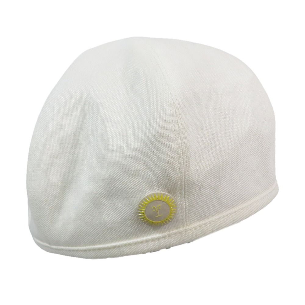 Hermes Beret Cap Hat One Point Sun Motif Hemp Cotton 57 White — view 4