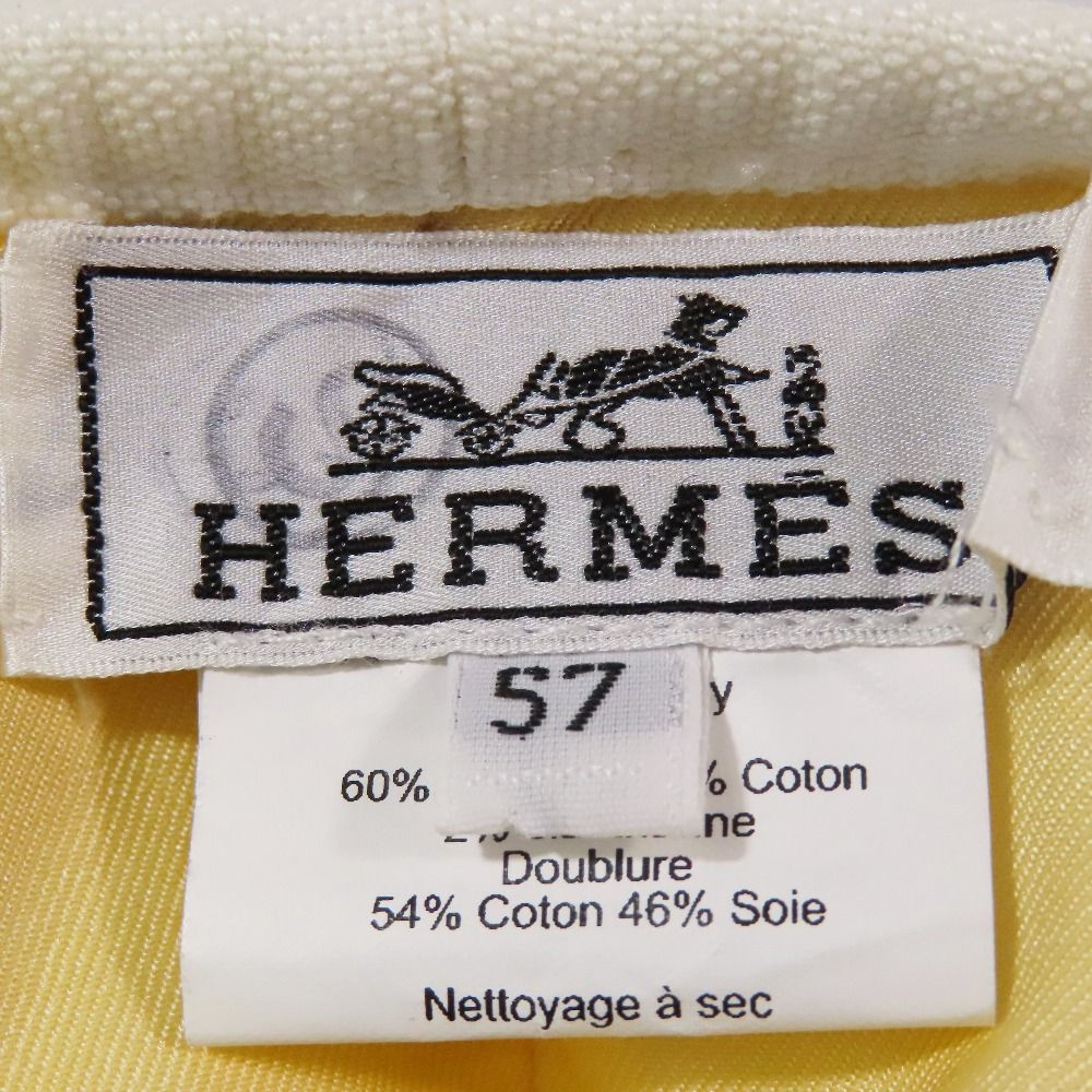 Hermes Beret Cap Hat One Point Sun Motif Hemp Cotton 57 White — view 6