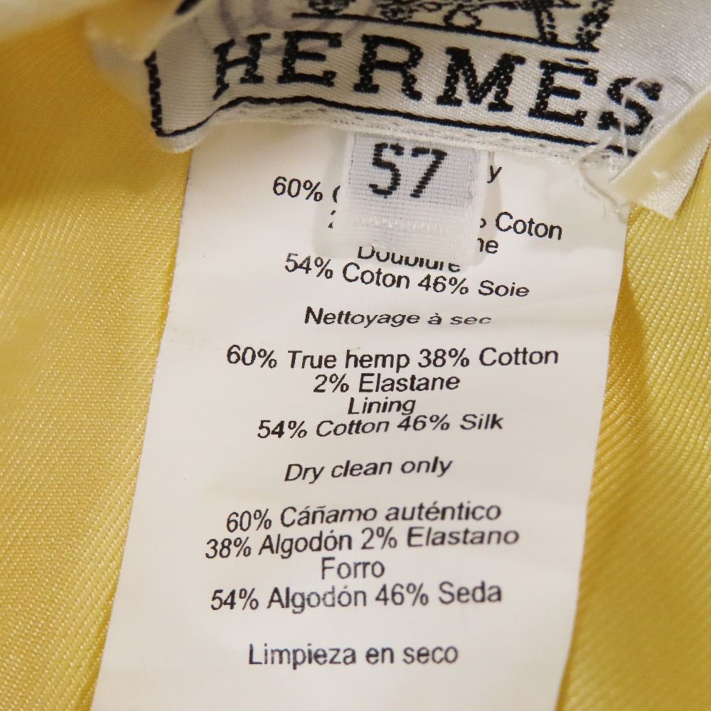 Hermes Beret Cap Hat One Point Sun Motif Hemp Cotton 57 White — view 7