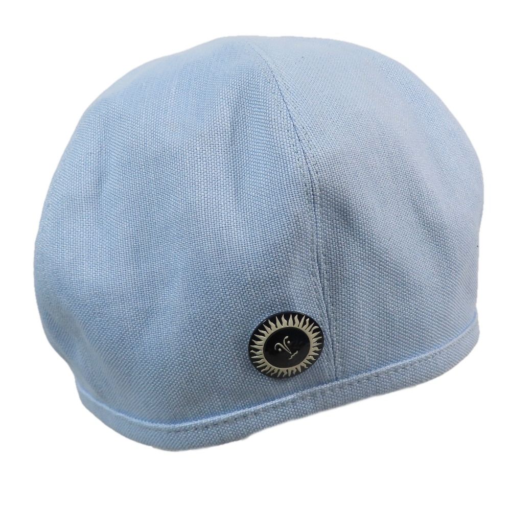 Hermes Beret Cap Hat One Point Sun Motif Chien Blue Linen Cotton 57 — view 4