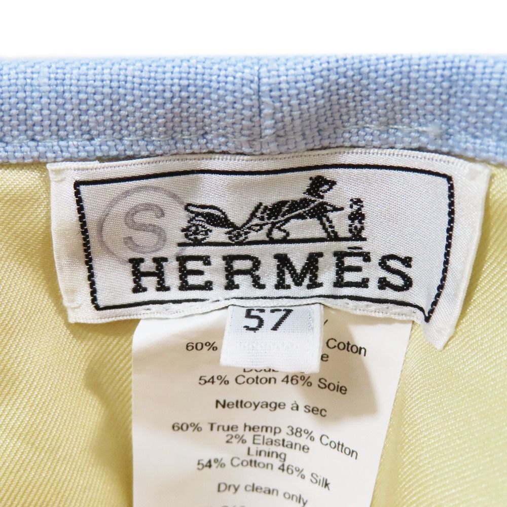Hermes Beret Cap Hat One Point Sun Motif Chien Blue Linen Cotton 57 — view 6