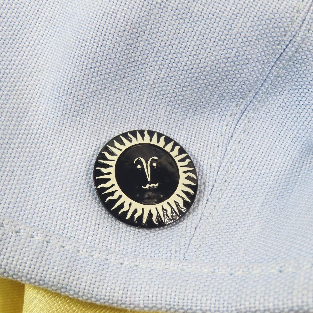 Hermes Beret Cap Hat One Point Sun Motif Chien Blue Linen Cotton 57 — view 5