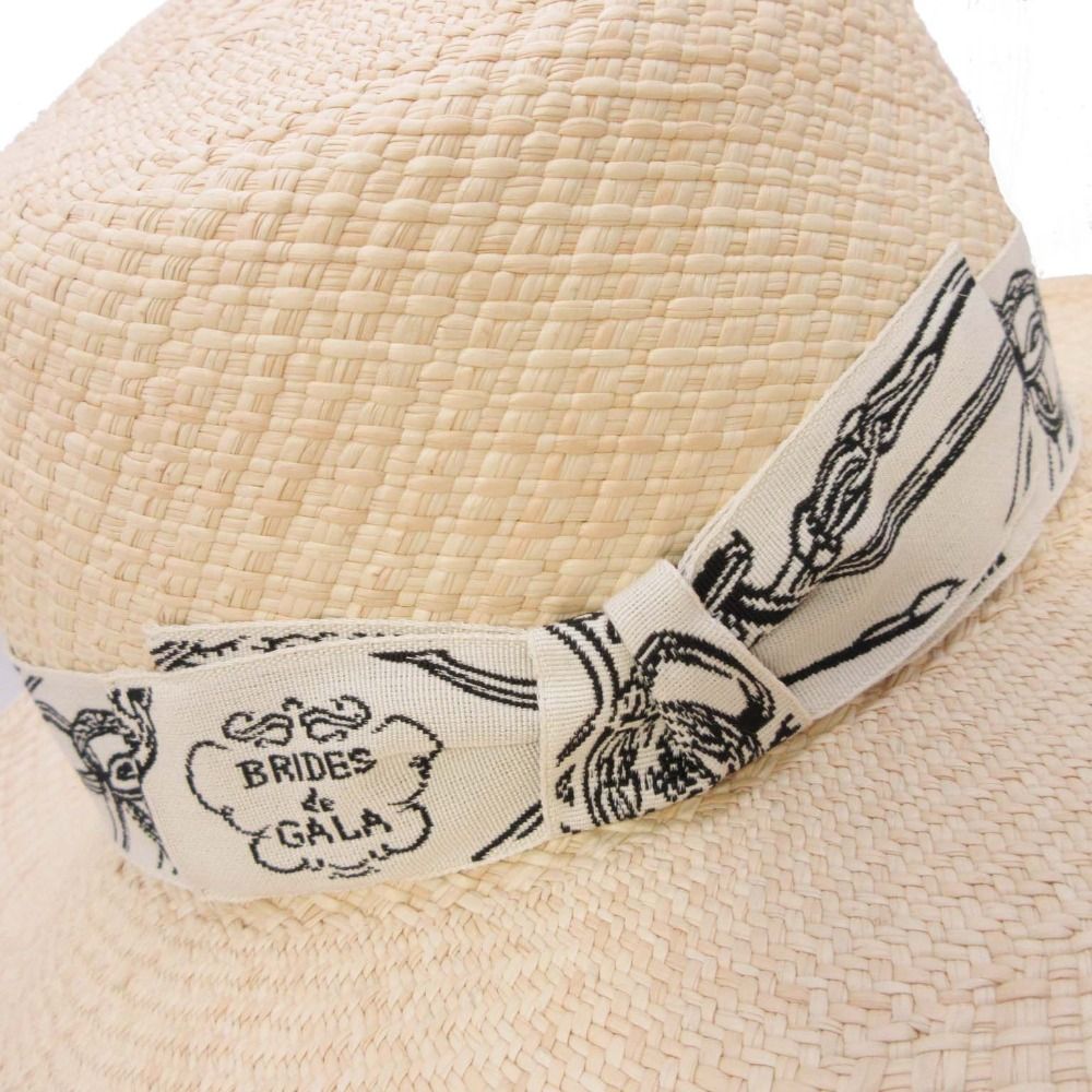 Hermes Brides de Gala Wide Brim Straw Hat Ex a Dos le 56 cm Beige — view 7