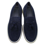 Hermes Suede Tassel Slip on Loafers Sneakers Shoes 40.5 Navy — view 4