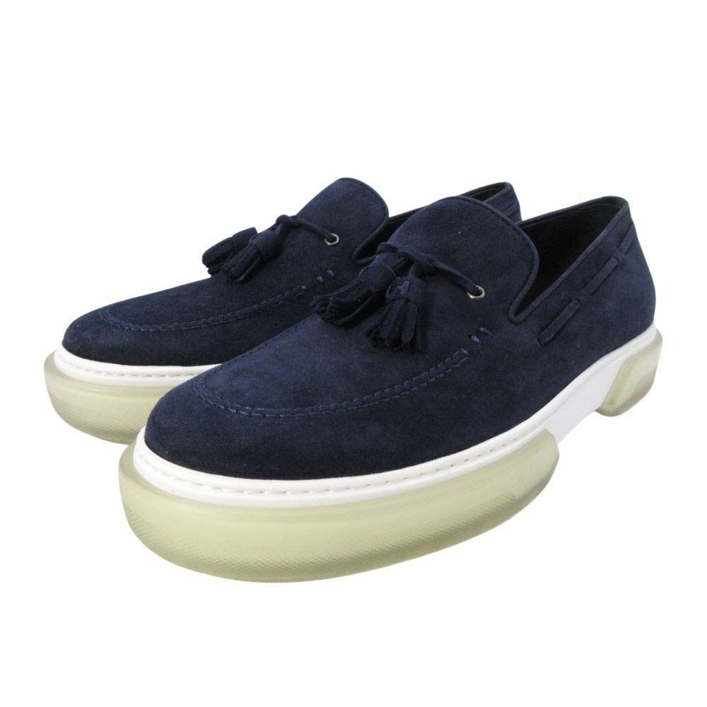 Hermes Suede Tassel Slip on Loafers Sneakers Shoes 40.5 Navy — view 3