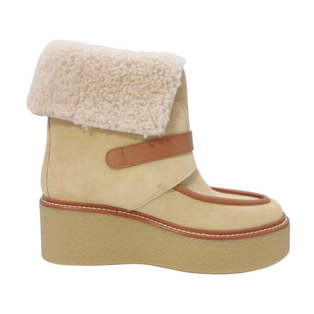 Hermes Shearling Boots 2-Way Platform Shoes 38.5 Beige — view 4