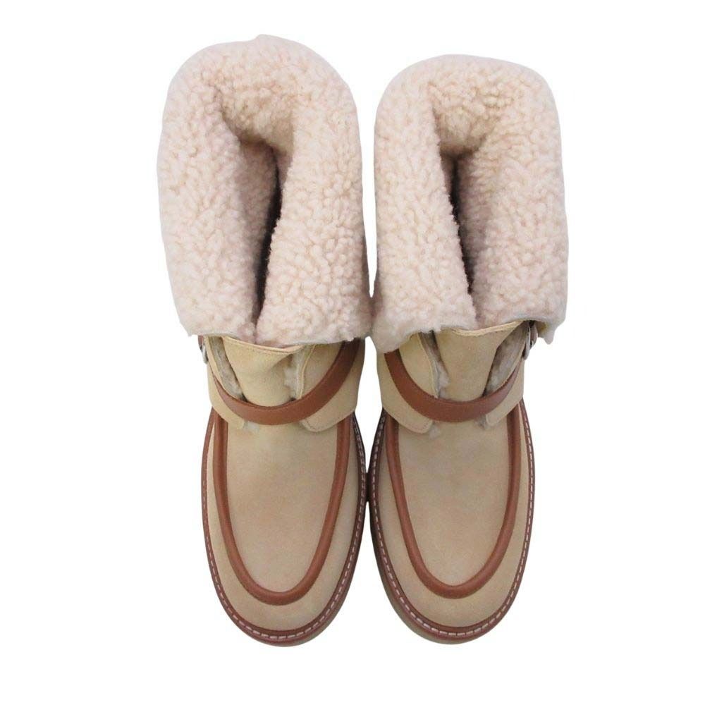 Hermes Shearling Boots 2-Way Platform Shoes 38.5 Beige — view 3