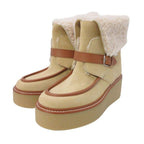 Hermes Shearling Boots 2-Way Platform Shoes 38.5 Beige — view 2