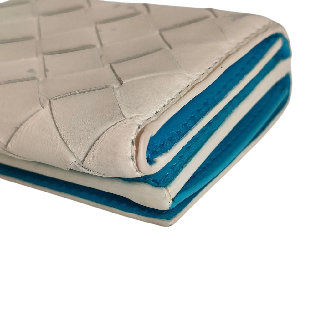 Bottega Veneta Intrecciato Tiny Trifold Wallet Compact White Blue — view 5