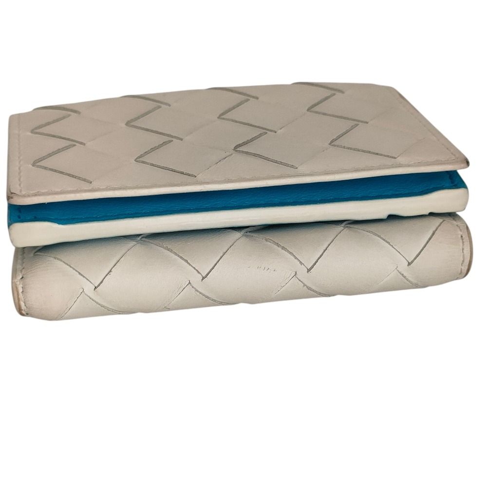 Bottega Veneta Intrecciato Tiny Trifold Wallet Compact White Blue — view 6