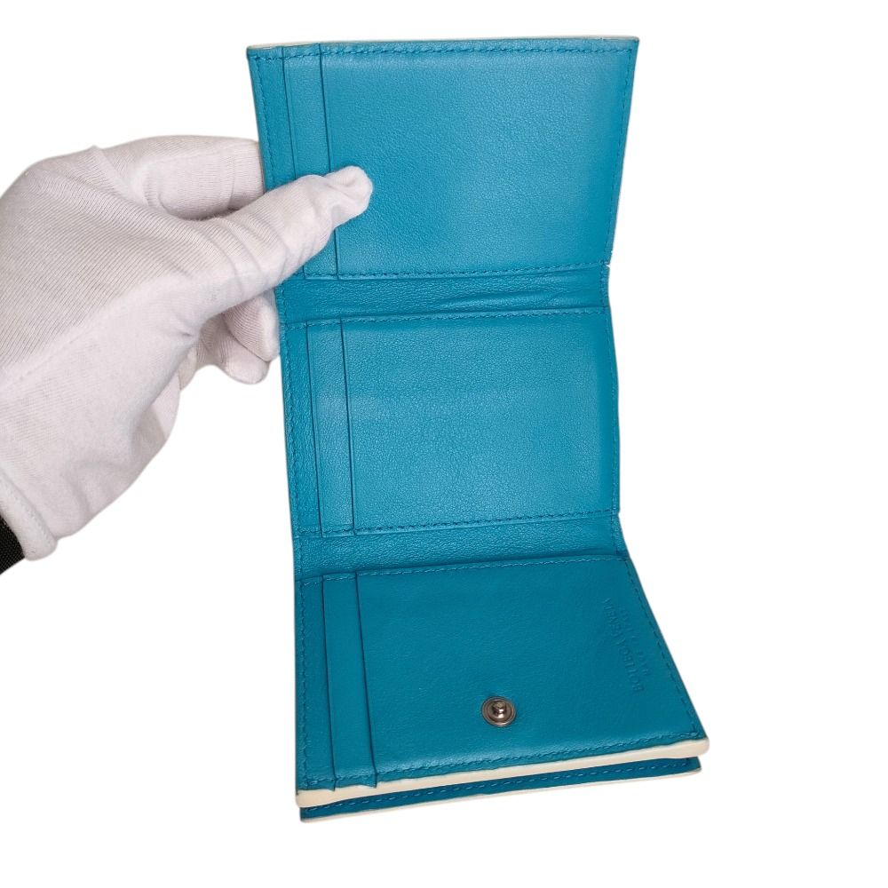 Bottega Veneta Intrecciato Tiny Trifold Wallet Compact White Blue — view 7