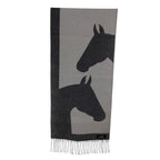Hermes Cashmere Love Story Horse Pattern Fringe Scarf Gray Off White — view 2