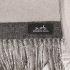 Hermes Cashmere Love Story Horse Pattern Fringe Scarf Gray Off White — view 6