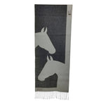 Hermes Cashmere Love Story Horse Pattern Fringe Scarf Gray Off White — view 3