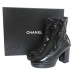 Chanel 23k CC Logo Patent Leather Short Boots Black — view 9