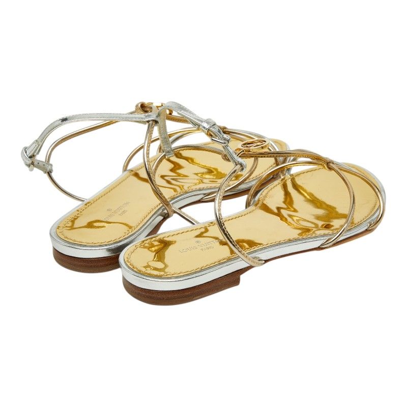 Louis Vuitton Flat Sandals 35 Silver Gold Patent Leather — view 2
