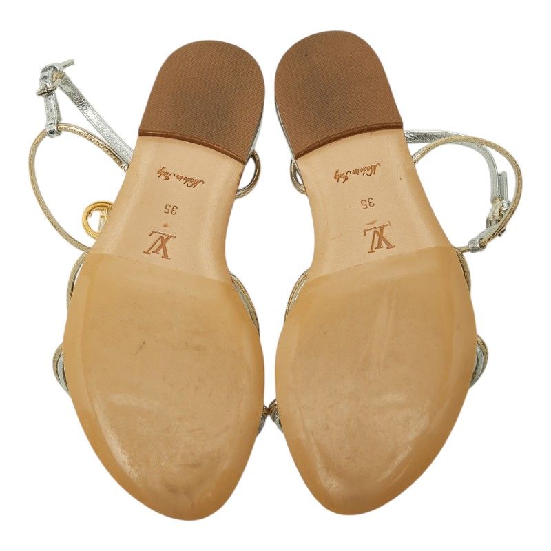 Louis Vuitton Flat Sandals 35 Silver Gold Patent Leather — view 5
