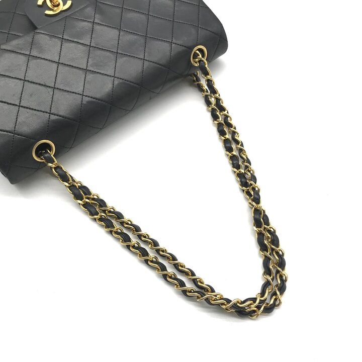 Chanel Quilted 25 CC Logo Double Flap Chain Shoulder Bag Lambskin Black — view 6