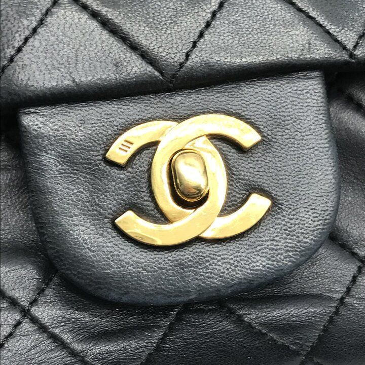 Chanel Quilted 25 CC Logo Double Flap Chain Shoulder Bag Lambskin Black — view 9