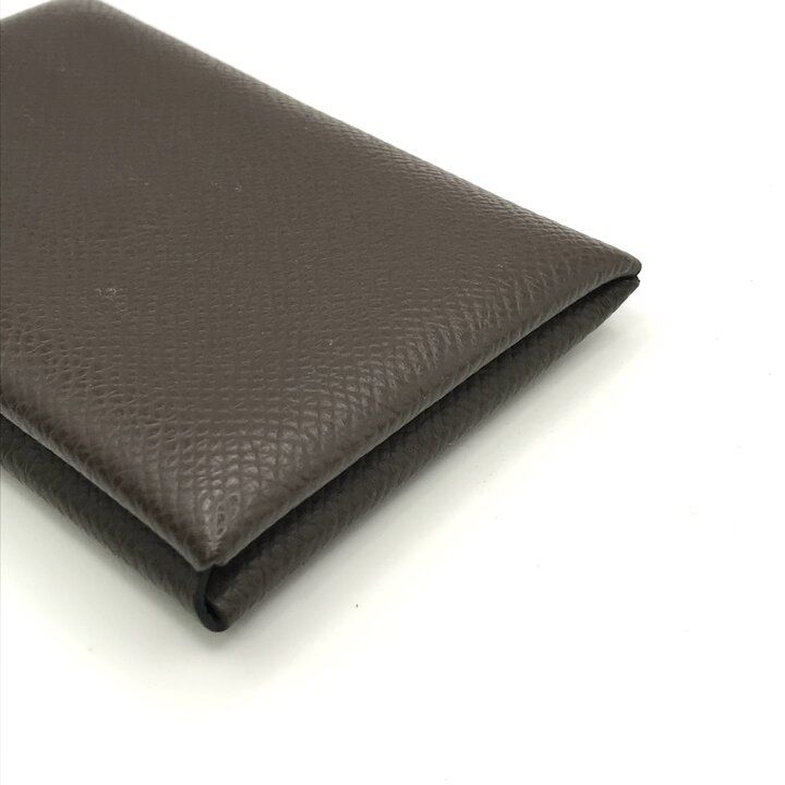 Hermes Calvi Epsom Card Case Leather Brown Business Holder — view 5
