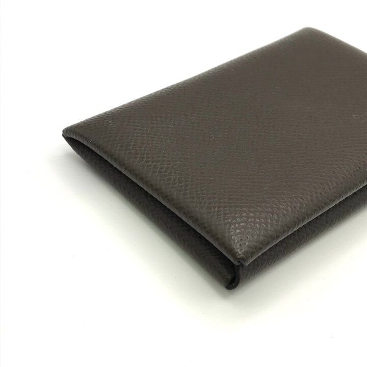 Hermes Calvi Epsom Card Case Leather Brown Business Holder — view 4