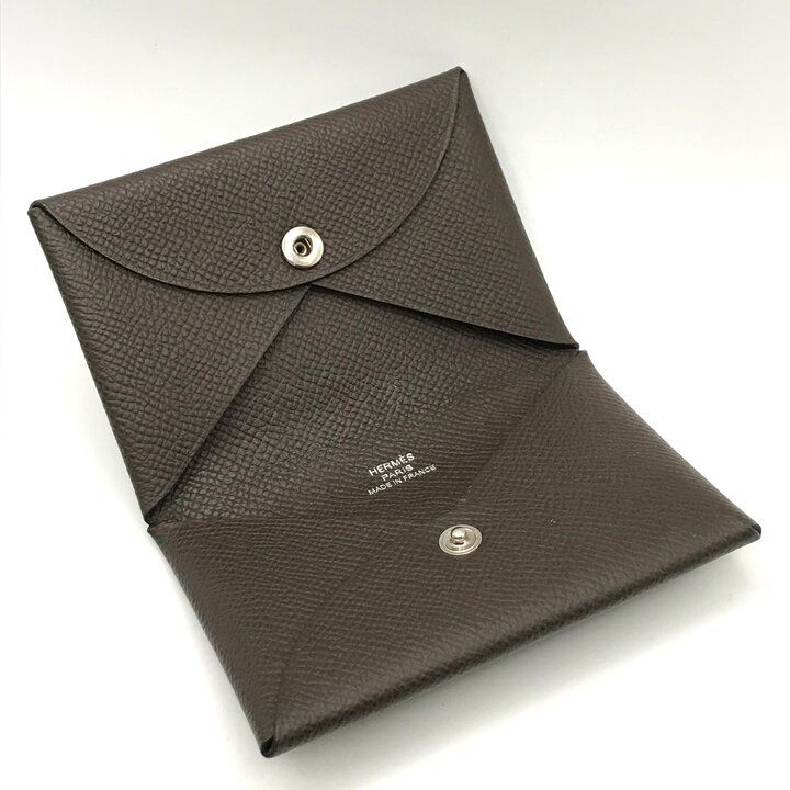 Hermes Calvi Epsom Card Case Leather Brown Business Holder — view 6
