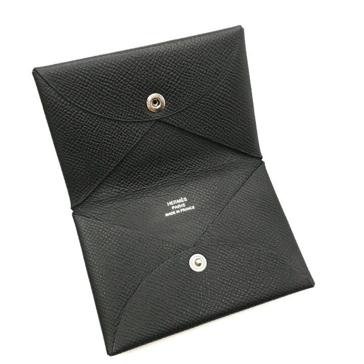 Hermes Calvi Epsom Card Case Leather Black Business Holder — view 7