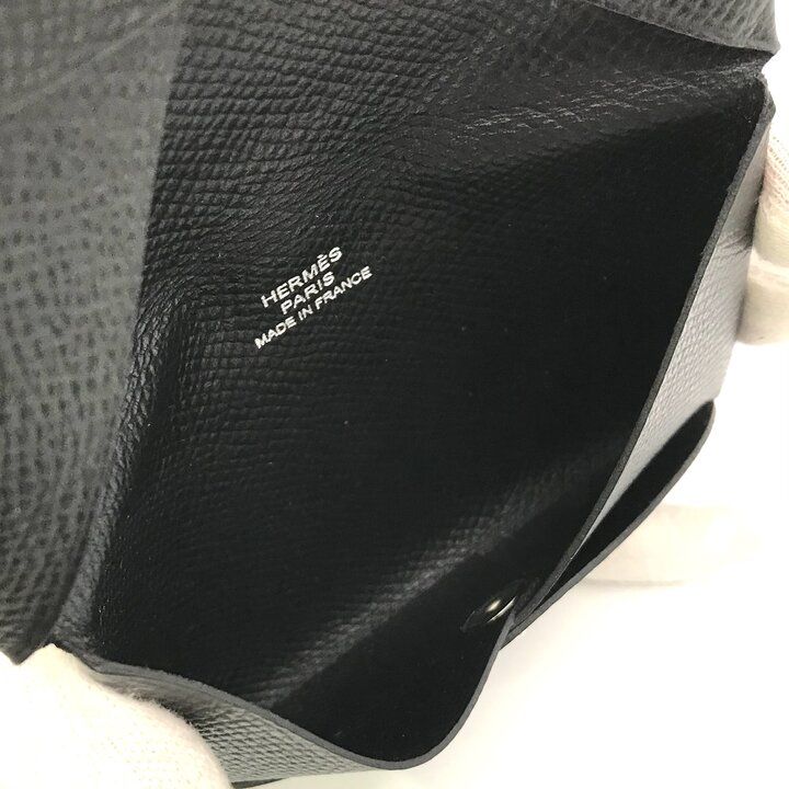 Hermes Calvi Epsom Card Case Leather Black Business Holder — view 8
