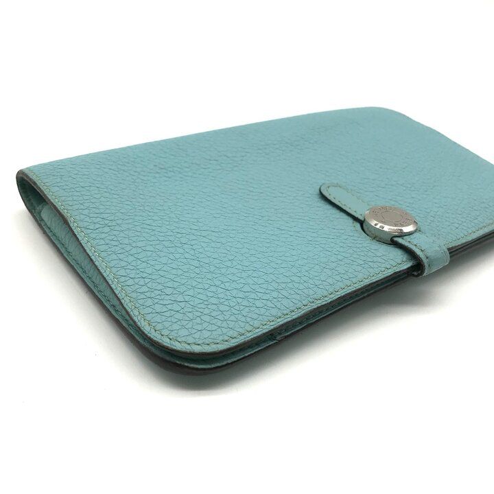 Hermes Dogon GM Duo Wallet Bifold Leather Silver Turquoise Blue — view 4