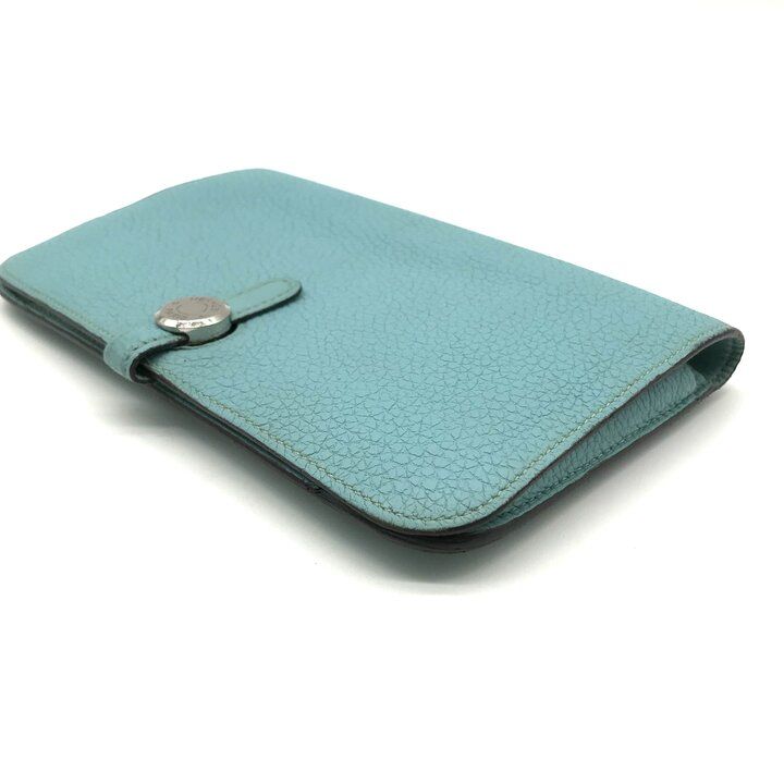 Hermes Dogon GM Duo Wallet Bifold Leather Silver Turquoise Blue — view 5