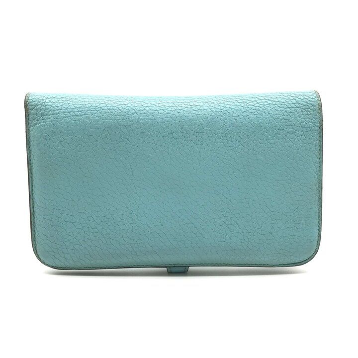 Hermes Dogon GM Duo Wallet Bifold Leather Silver Turquoise Blue — view 2