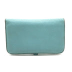 Hermes Dogon GM Duo Wallet Bifold Leather Silver Turquoise Blue — view 2