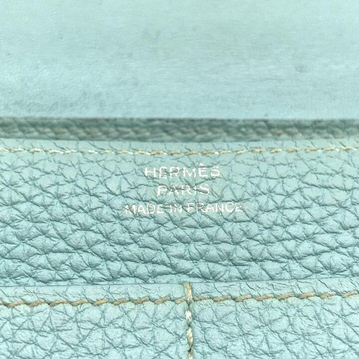 Hermes Dogon GM Duo Wallet Bifold Leather Silver Turquoise Blue — view 8